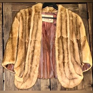 Vintage Mink stole Hess Brothers 3/4 sleeves colar hidden closure fully lined EC